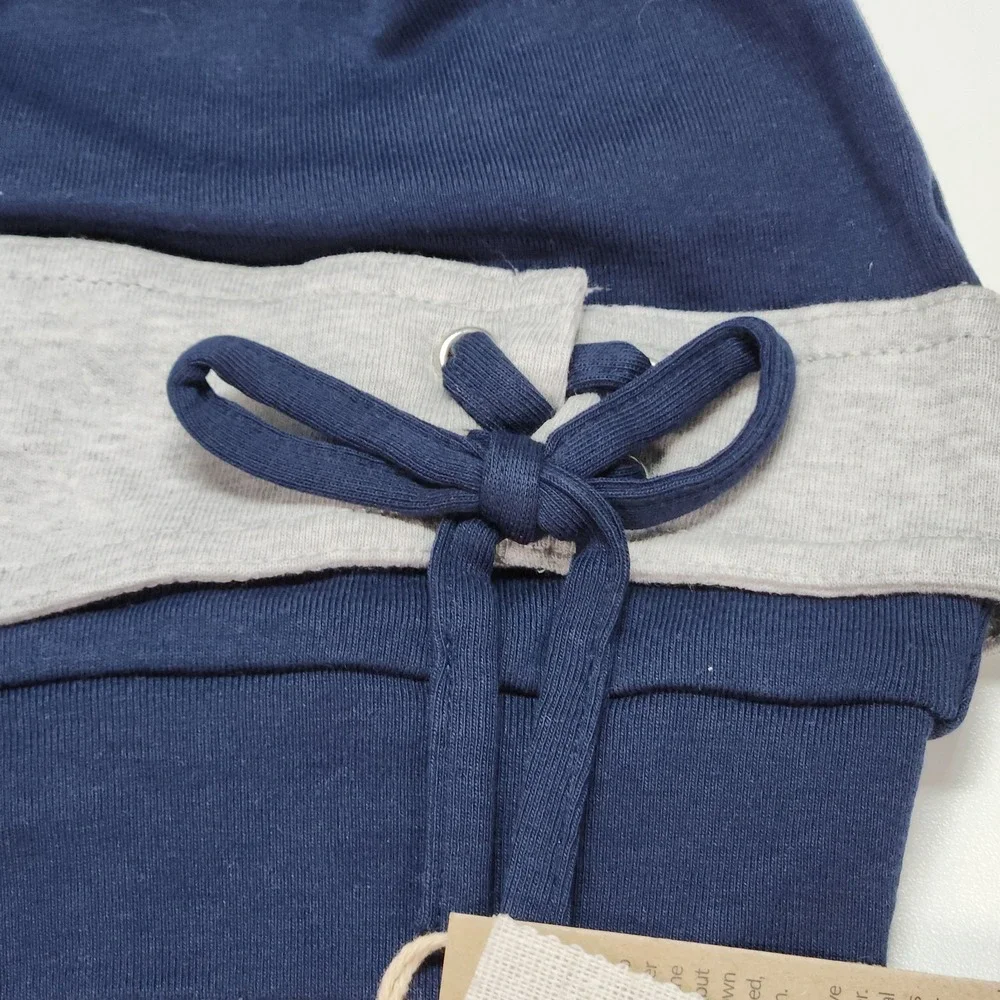 Cardani Corset Slouchy Cap Women One Size Navy Grey NWT Organic Cotton Beanie